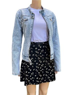 Stoosh Acid Wash Denim Moto Jacket L 100% Cotton